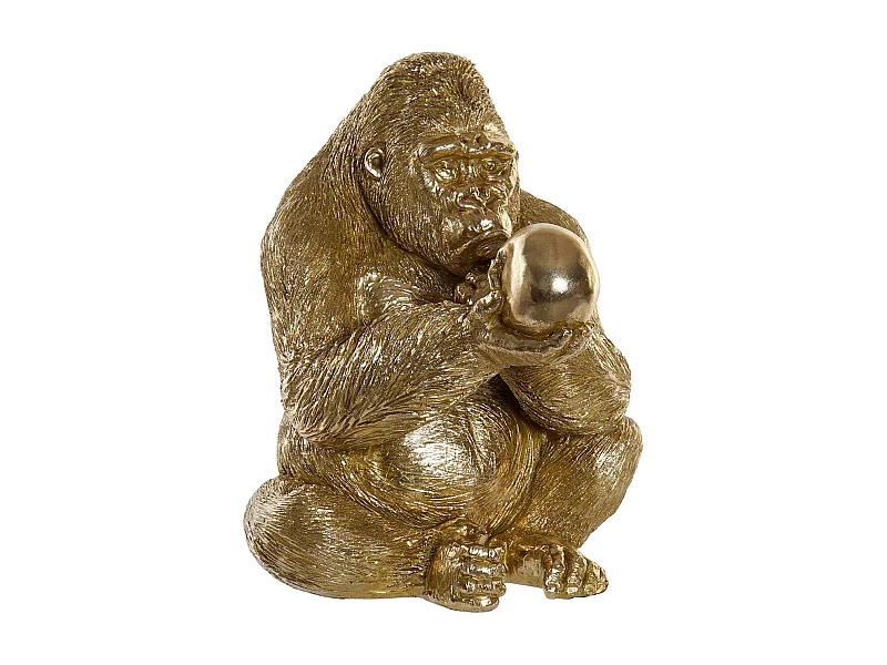 Gouden Gorilla Beeld van Resin 50x50x50 cm – Asymmetrische Sculptuur van Staal, Hedendaagse Elegant