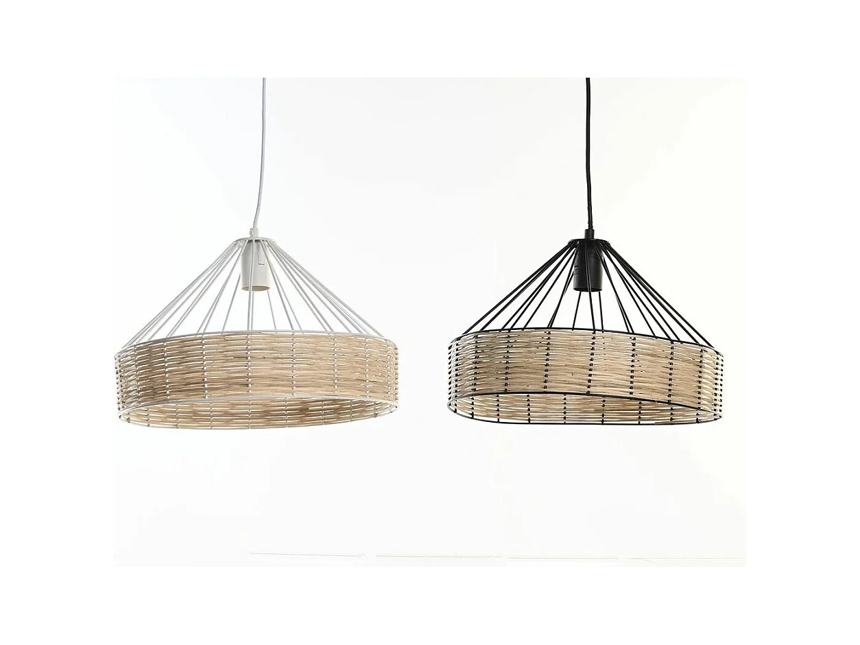 Lámpara colgante DKD Home Décor Mimbre Metal Negro ( 2 unidades )