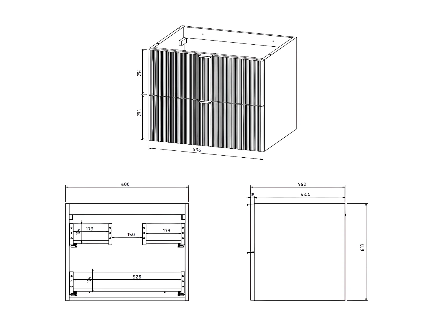 Waschbeckenunterschrank hängend - Streifenoptik - Weiß matt - 60 cm - ZEVINI