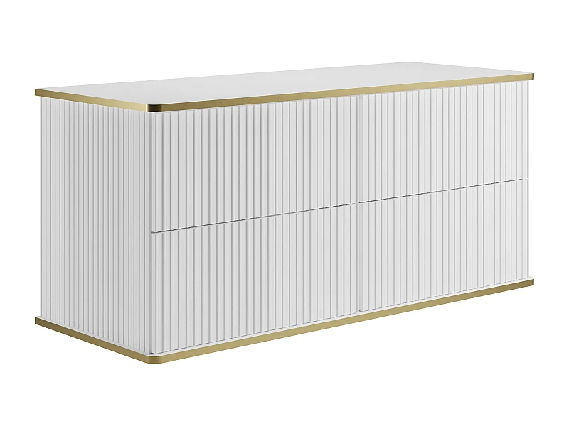 Móvel suspenso para colocar sob o lavatório estriado debruado dourado cor branca 120 cm - KELIZA