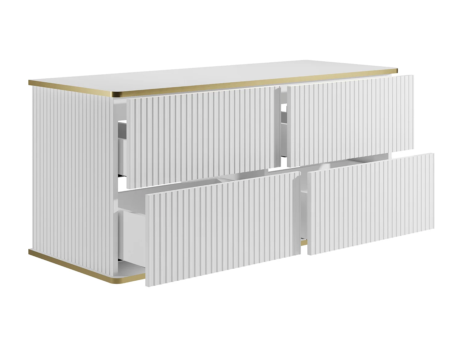 Meuble sous vasque suspendu strié liseré doré - Blanc - 120 cm - KELIZA