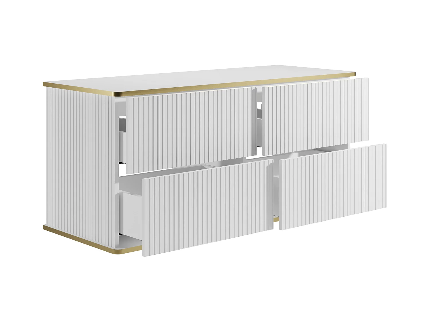 Væghængt vaskeskab med hvid riflet front og gylden kant 120 cm KELIZA