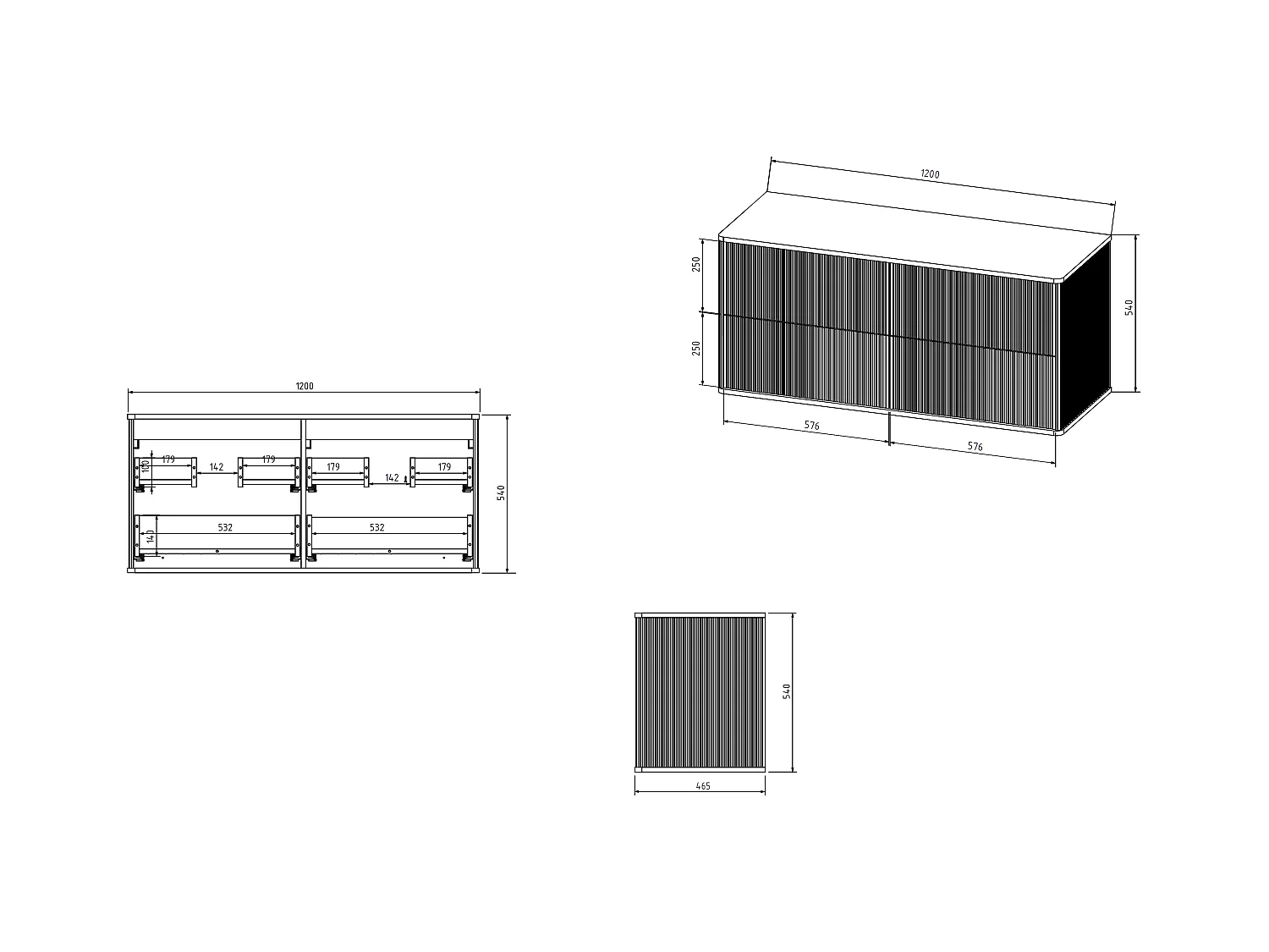 Væghængt vaskeskab med hvid riflet front og gylden kant 120 cm KELIZA