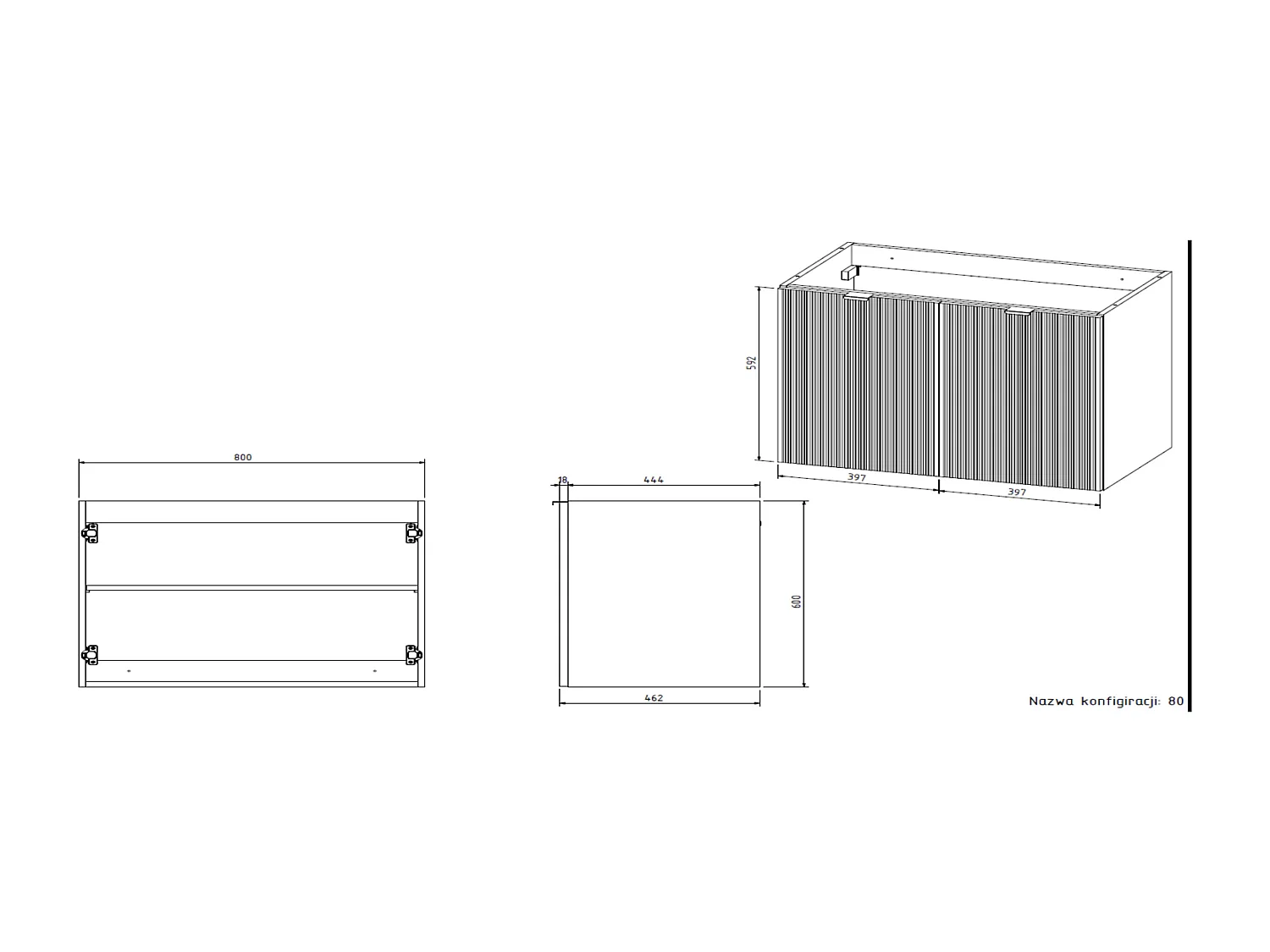 Mueble flotante rayado para lavabo - blanco - 80 cm - PARMIZA