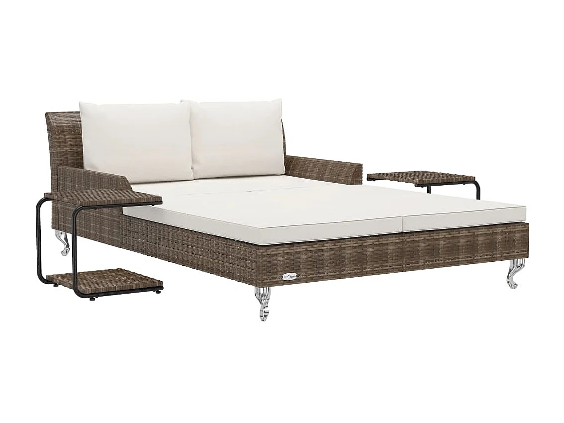 2-Personen-Sonnenliege mit Auflagen Poly Rattan Braun