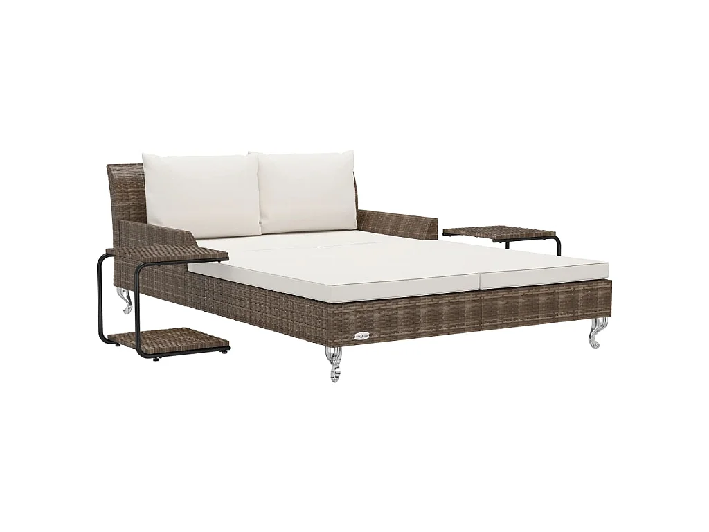 2-Personen-Sonnenliege mit Auflagen Poly Rattan Braun
