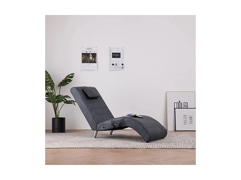 Massage Chaiselongue mit Kissen Grau Wildleder-Optik