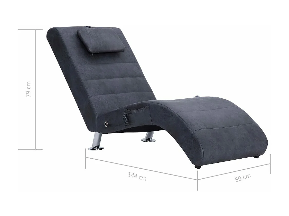 Chaise longue de massagem c/ almofada camurça artif. cinzento
