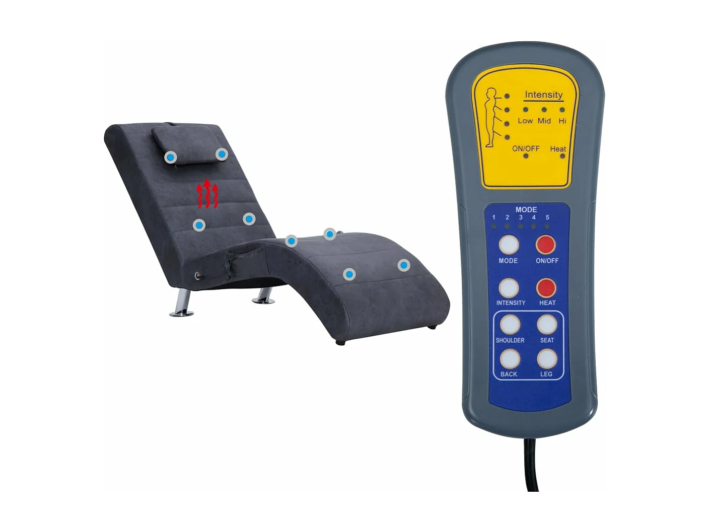 Chaise longue de massagem c/ almofada camurça artif. cinzento