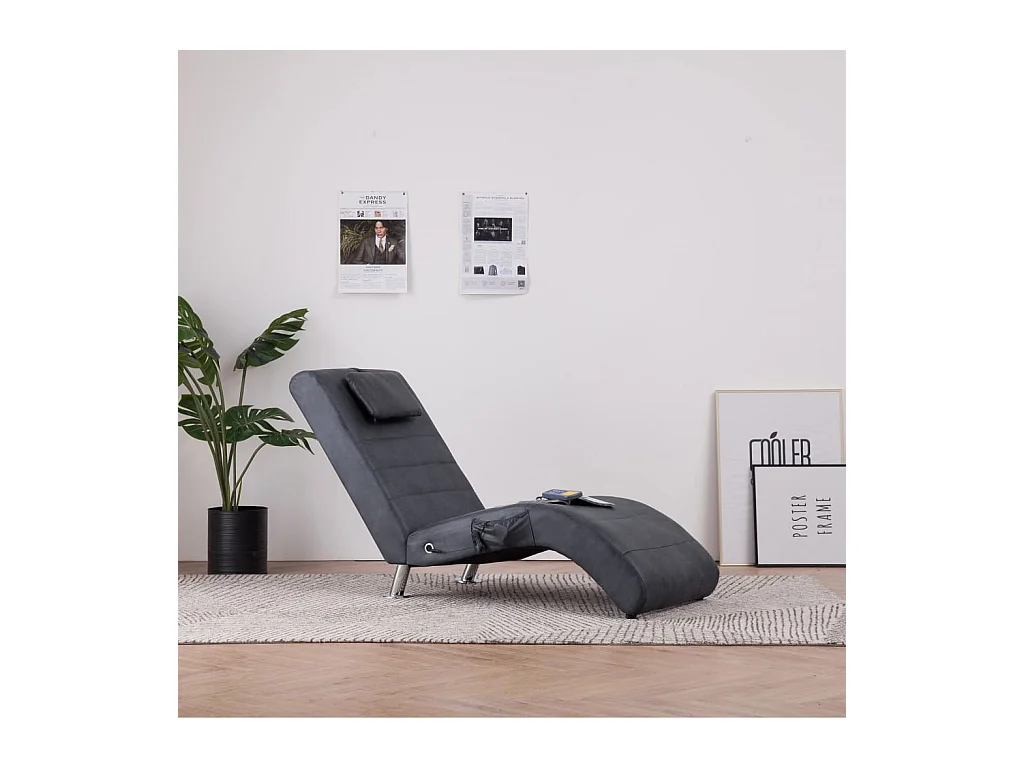 Chaise longue de massage avec oreiller Gris Similicuir daim