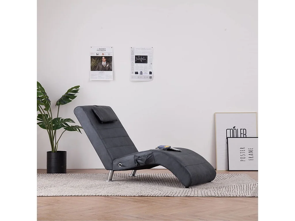 Chaise longue de massage avec oreiller Gris Similicuir daim