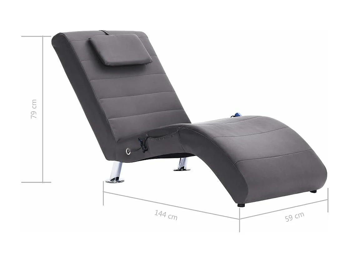 Chaise longue de massagem c/ almofada couro artificial cinzento