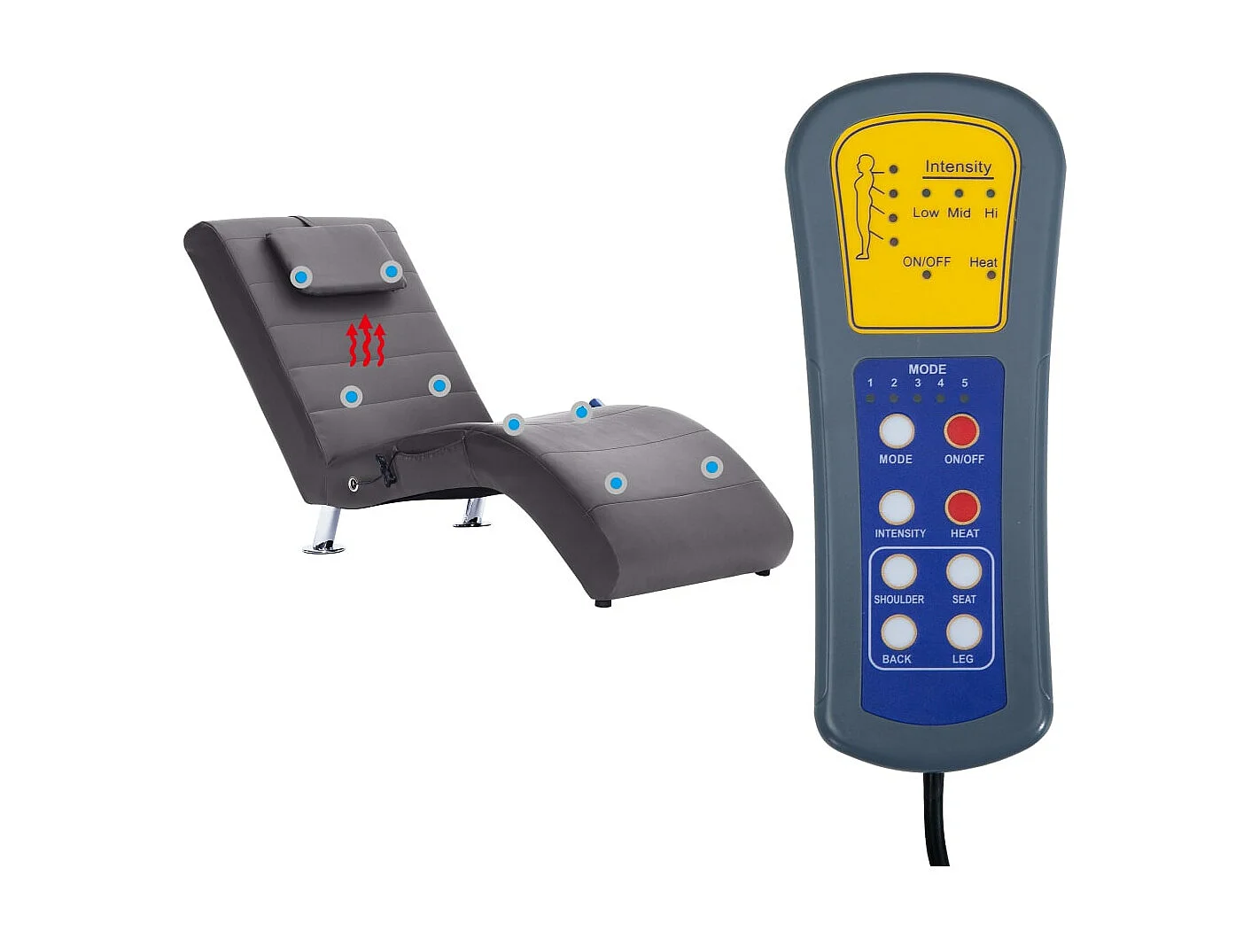 Chaise longue de massagem c/ almofada couro artificial cinzento