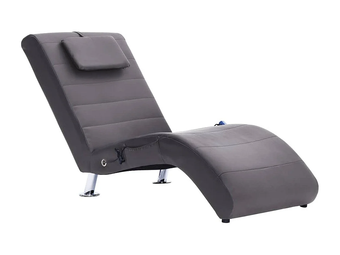 Chaise longue de massage avec oreiller gris similicuir