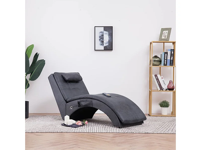 Chaise longue de massage avec oreiller Gris Similicuir daim
