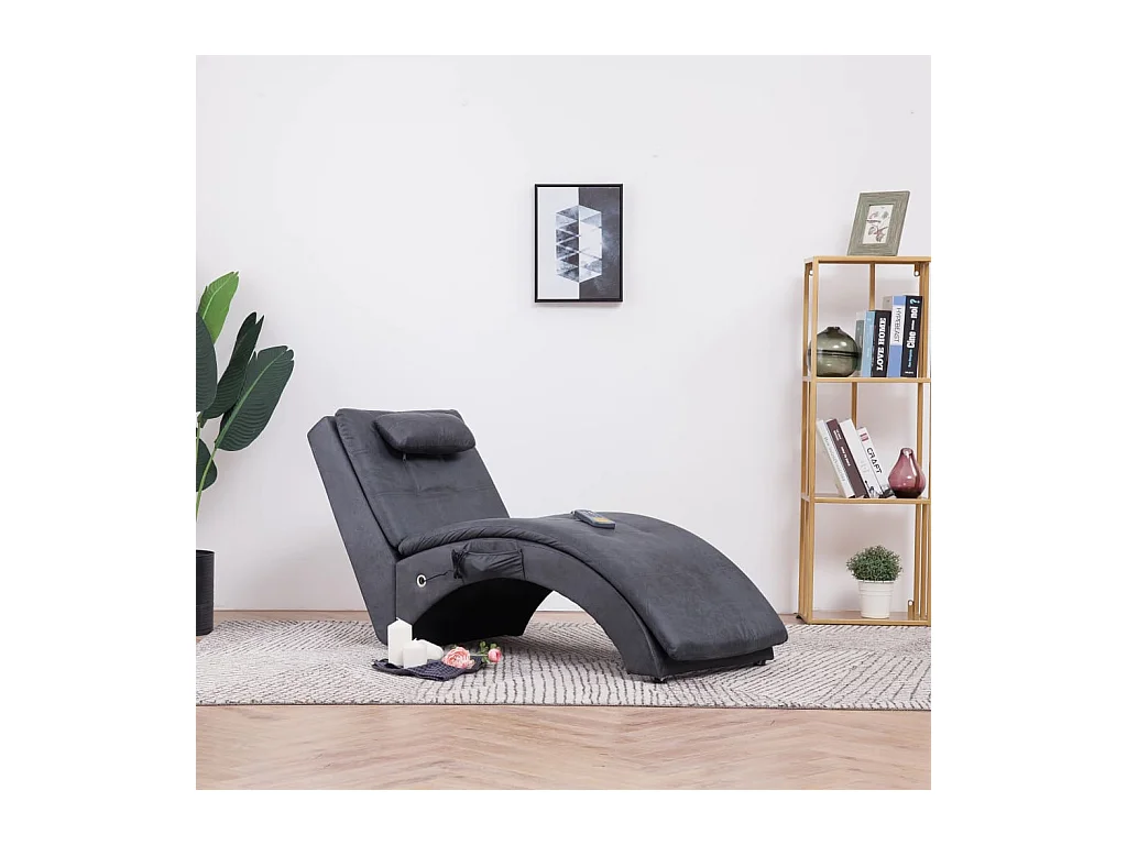 Chaise longue de massage avec oreiller Gris Similicuir daim