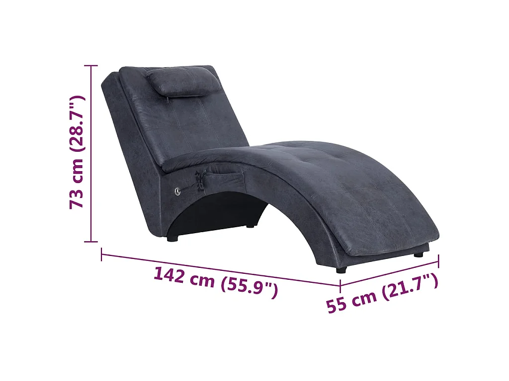 Massage Chaiselongue mit Kissen Grau Wildleder-Optik