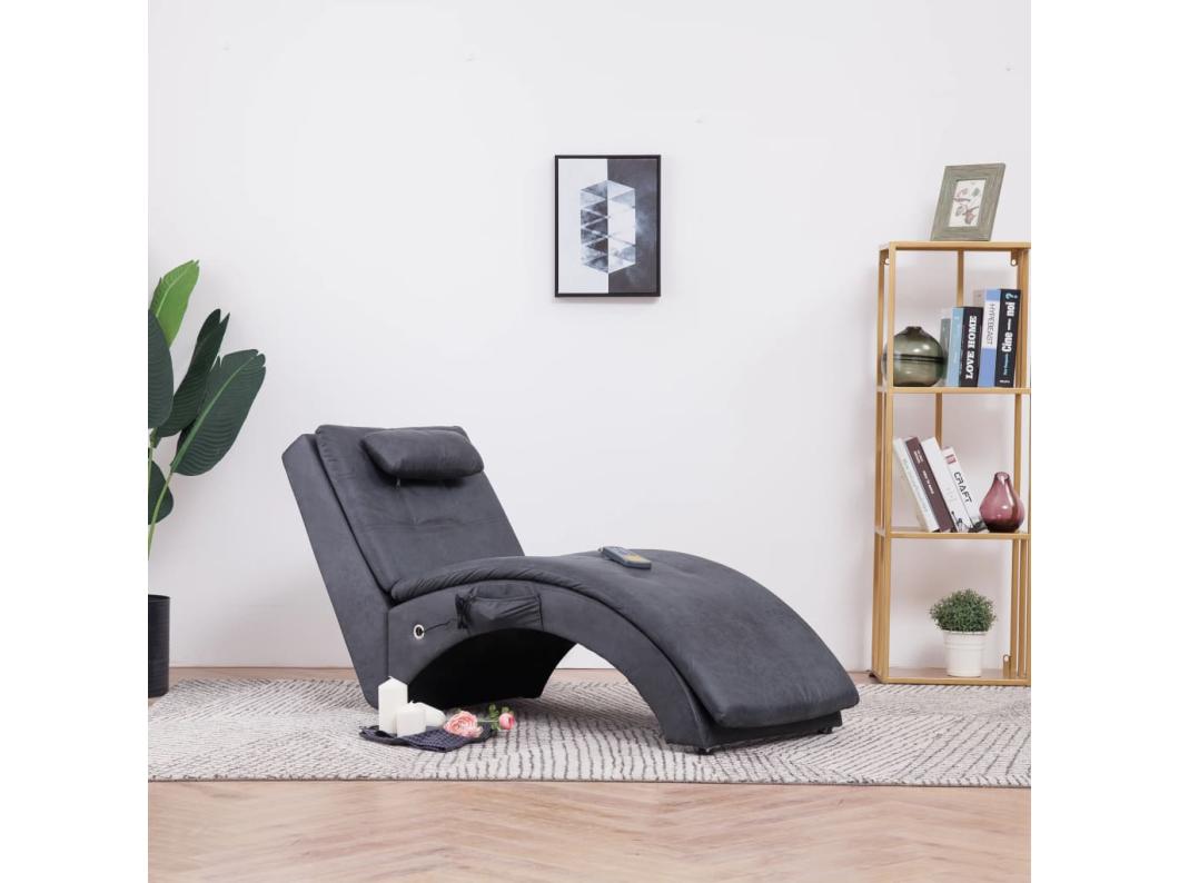 Massage chaise longue met kussen kunstsuède grijs