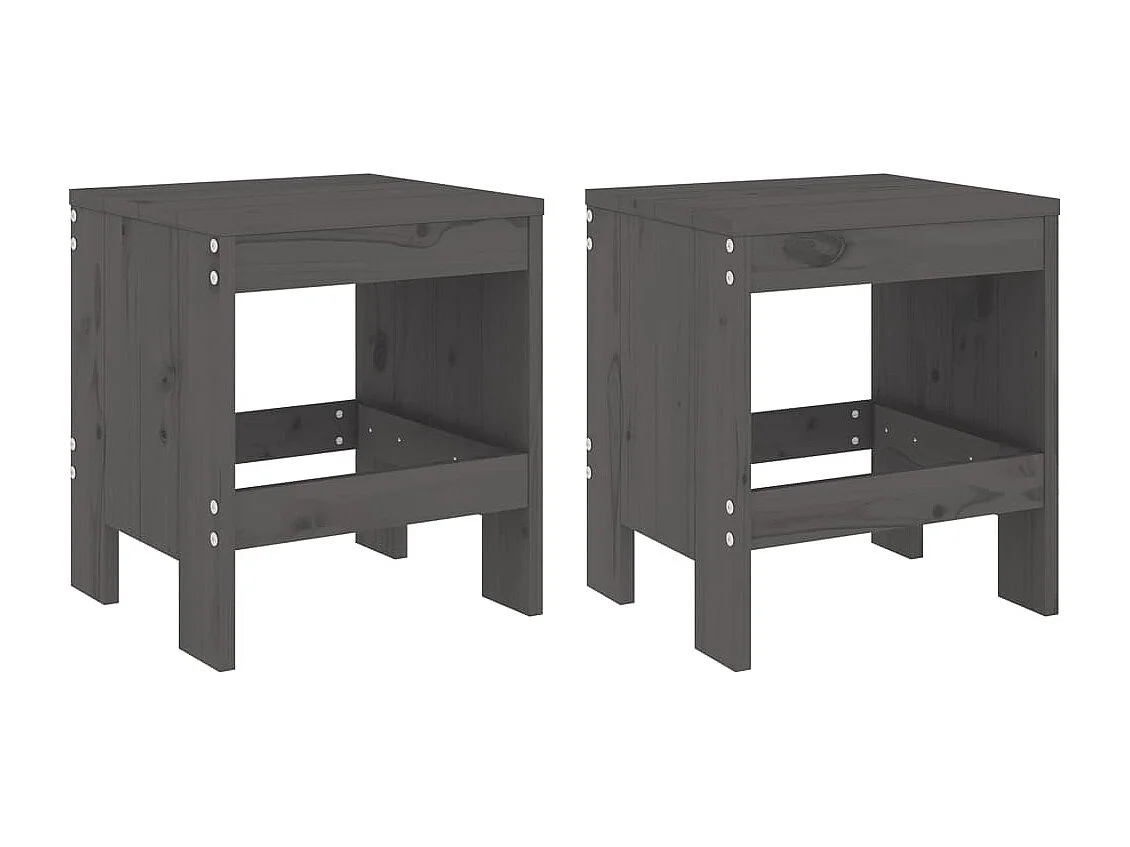 Tabourets de jardin lot de 2 gris 40x36x45 cm bois massif pin