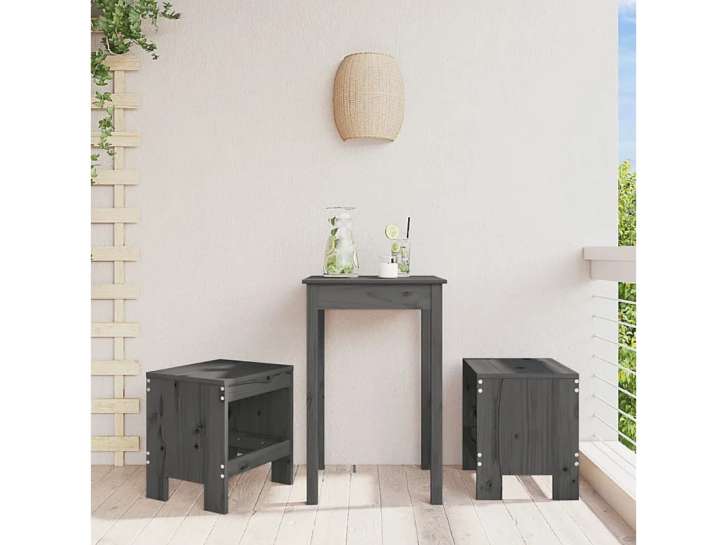 Tabourets de jardin lot de 2 gris 40x36x45 cm bois massif pin