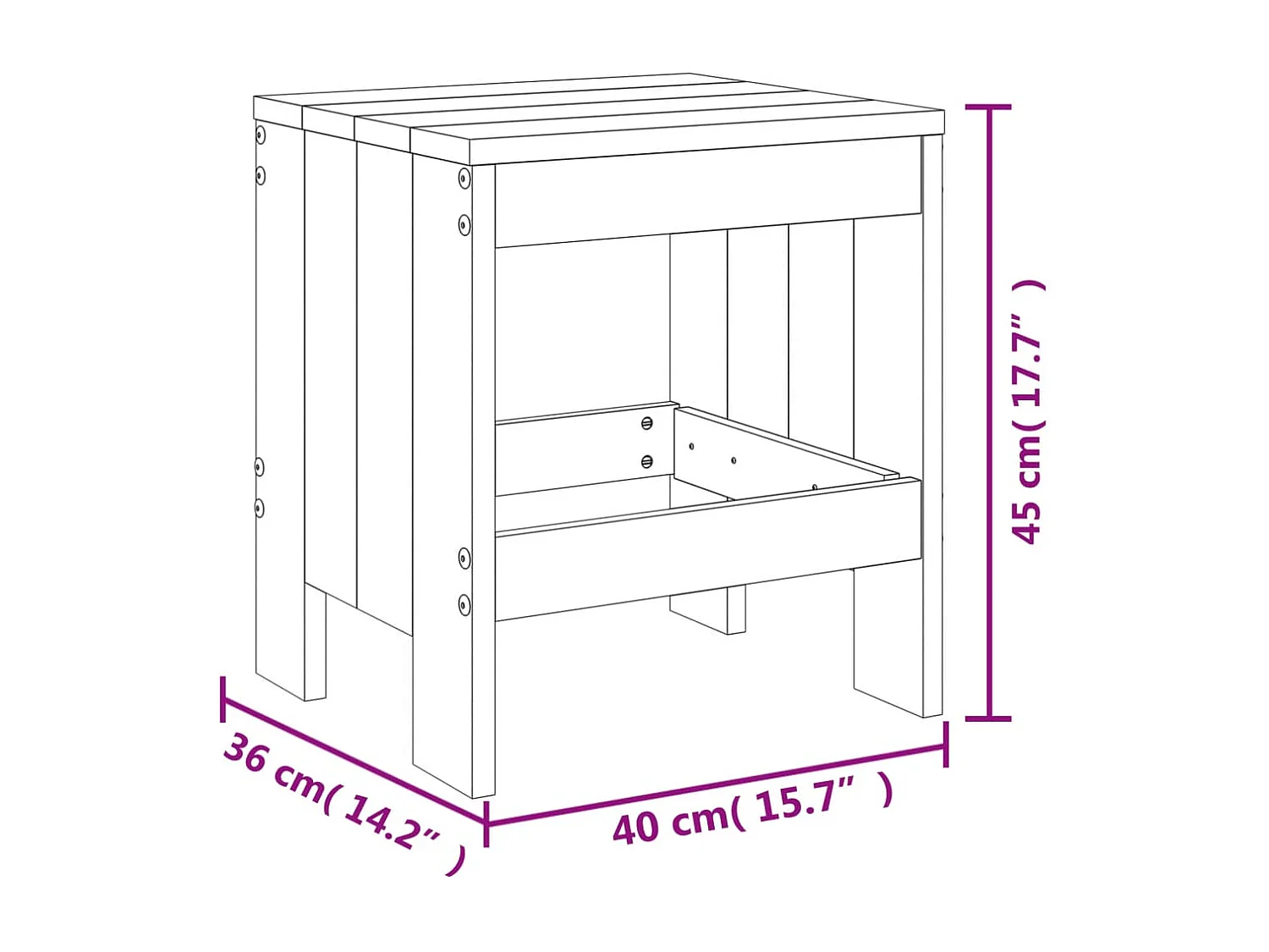 Tabourets de jardin lot de 2 gris 40x36x45 cm bois massif pin