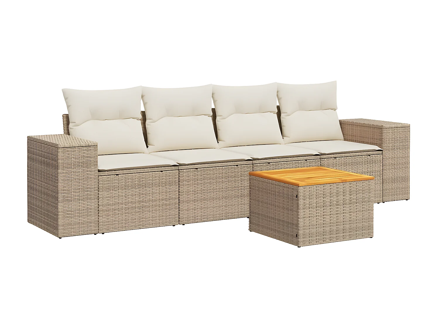 Salon de jardin avec coussins 5 pcs beige résine tressée