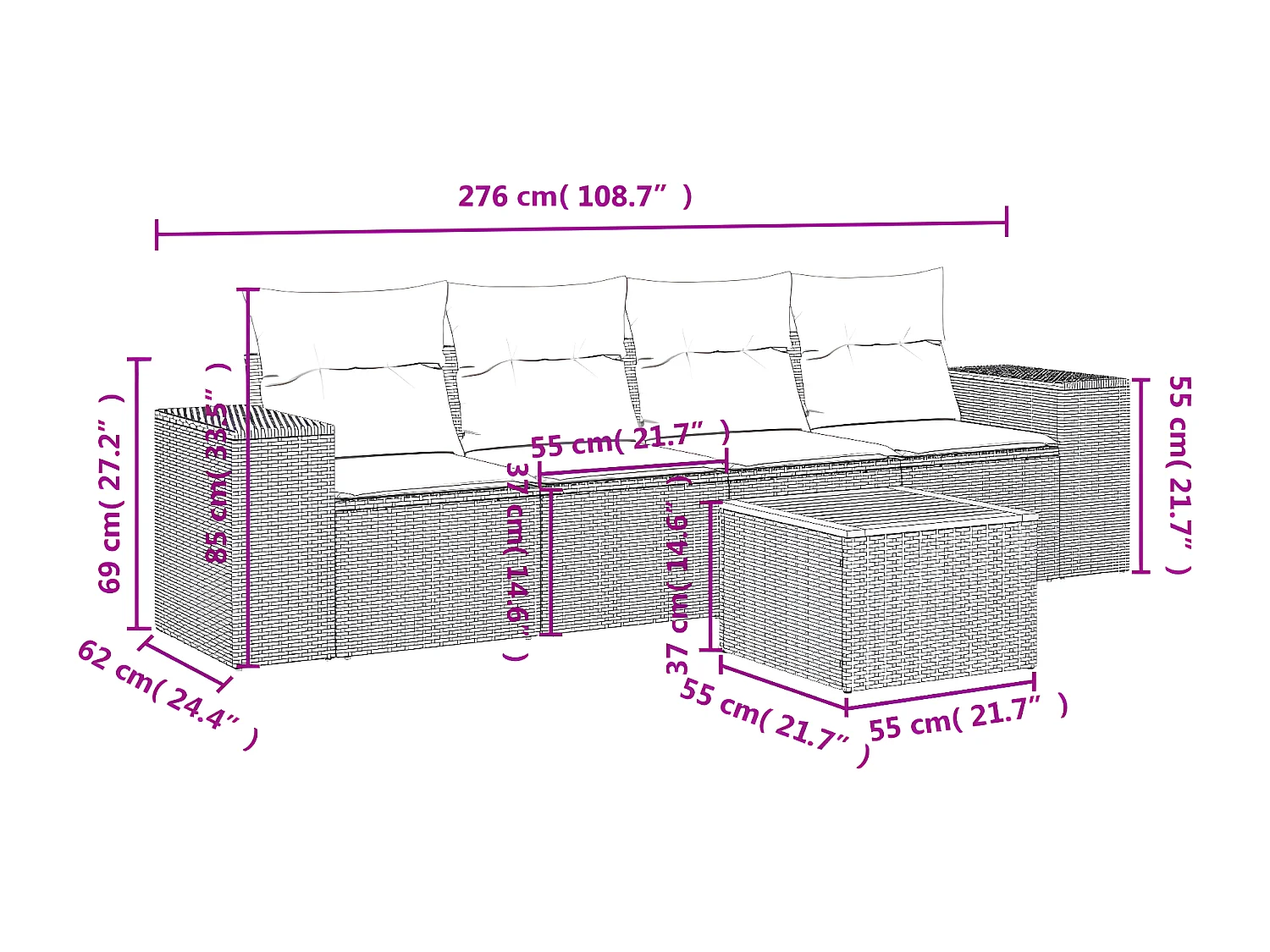 Salon de jardin avec coussins 5 pcs beige résine tressée