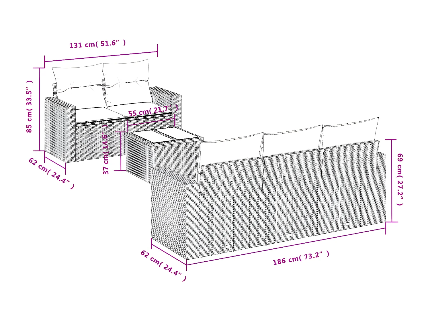 Salon de jardin avec coussins 6 pcs beige résine tressée
