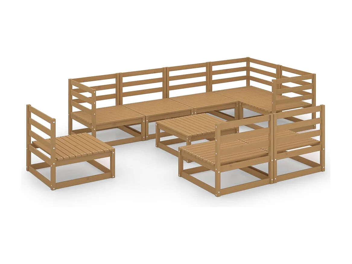 9-tlg. Garten-Lounge-Set Honigbraun Massivholz Kiefer