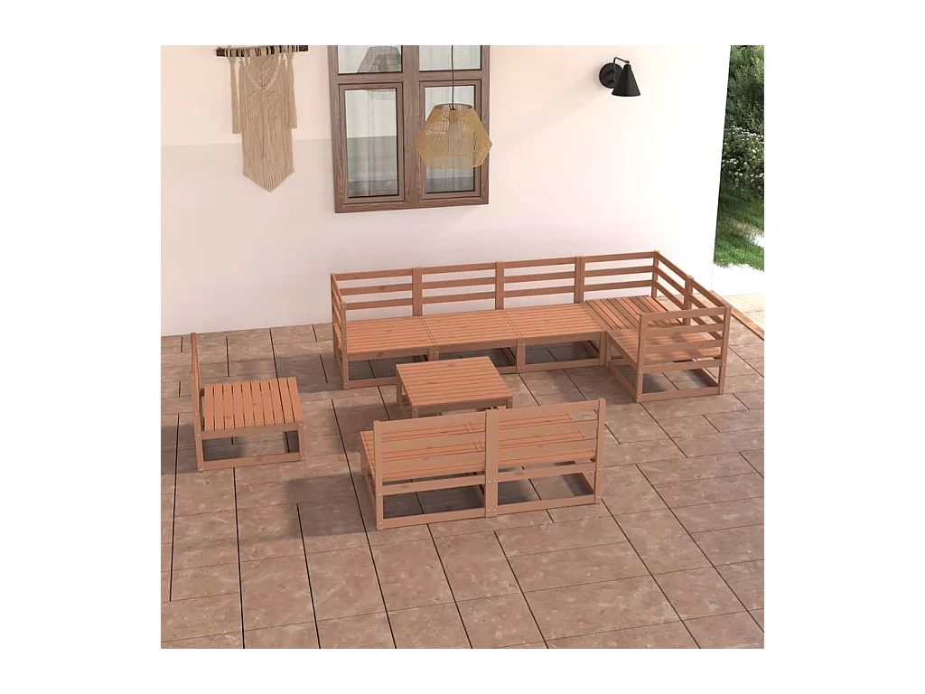 Set Divani da Giardino 9 pz Marrone Ambra Legno Massello Pino