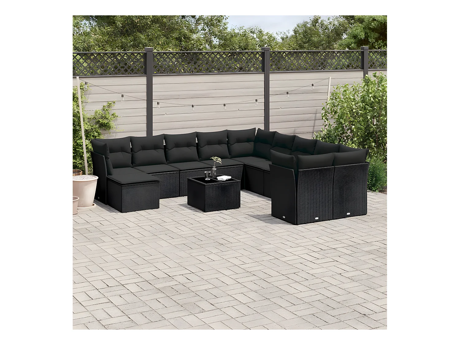 Salon de jardin 12 pcs avec coussins noir résine tressée
