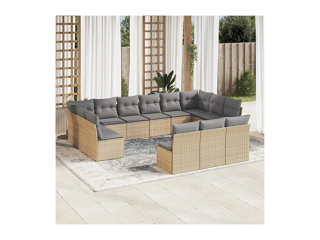 Salon de jardin avec coussins 13 pcs beige résine tressée