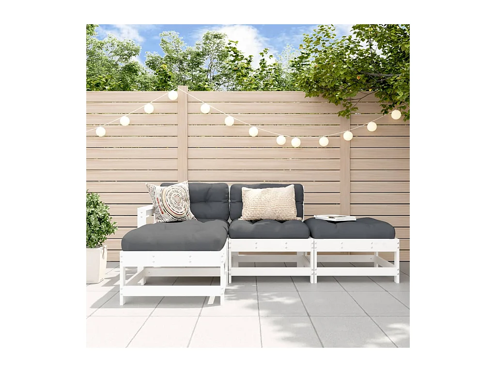 Salon de jardin 4 pcs blanc bois de pin massif