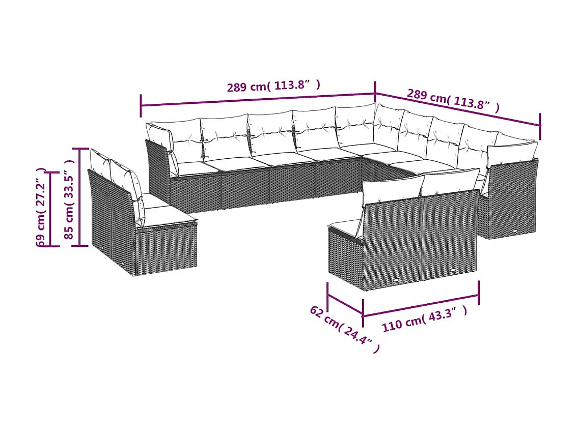 13-tlg. Garten-Sofagarnitur mit Kissen Beige Poly Rattan