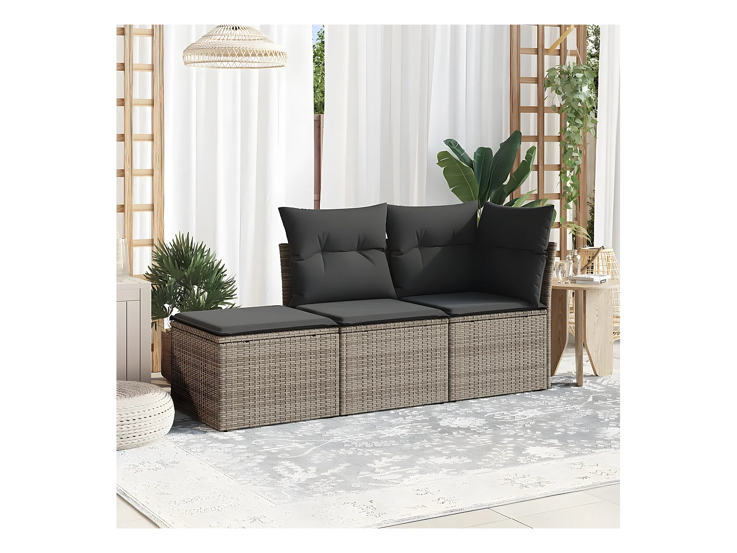 Set Divani da Giardino 3 pz con Cuscini Grigio in Polyrattan