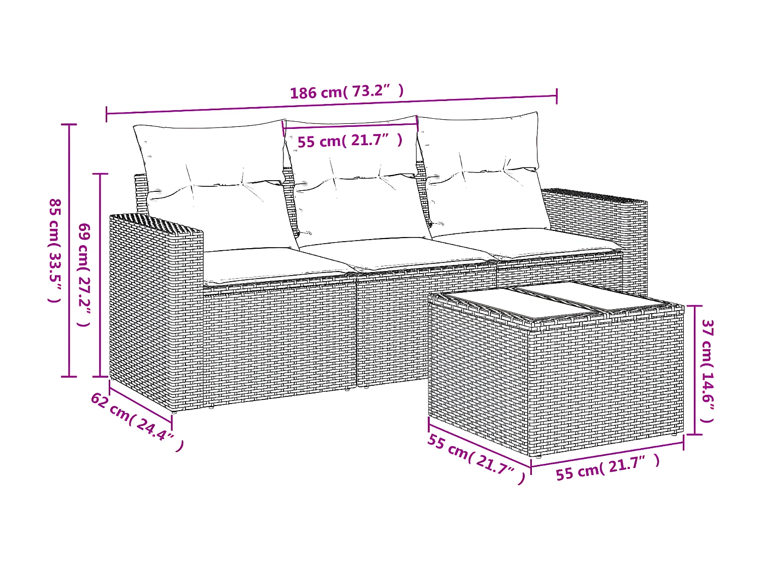 Salon de jardin avec coussins 4 pcs beige résine tressée