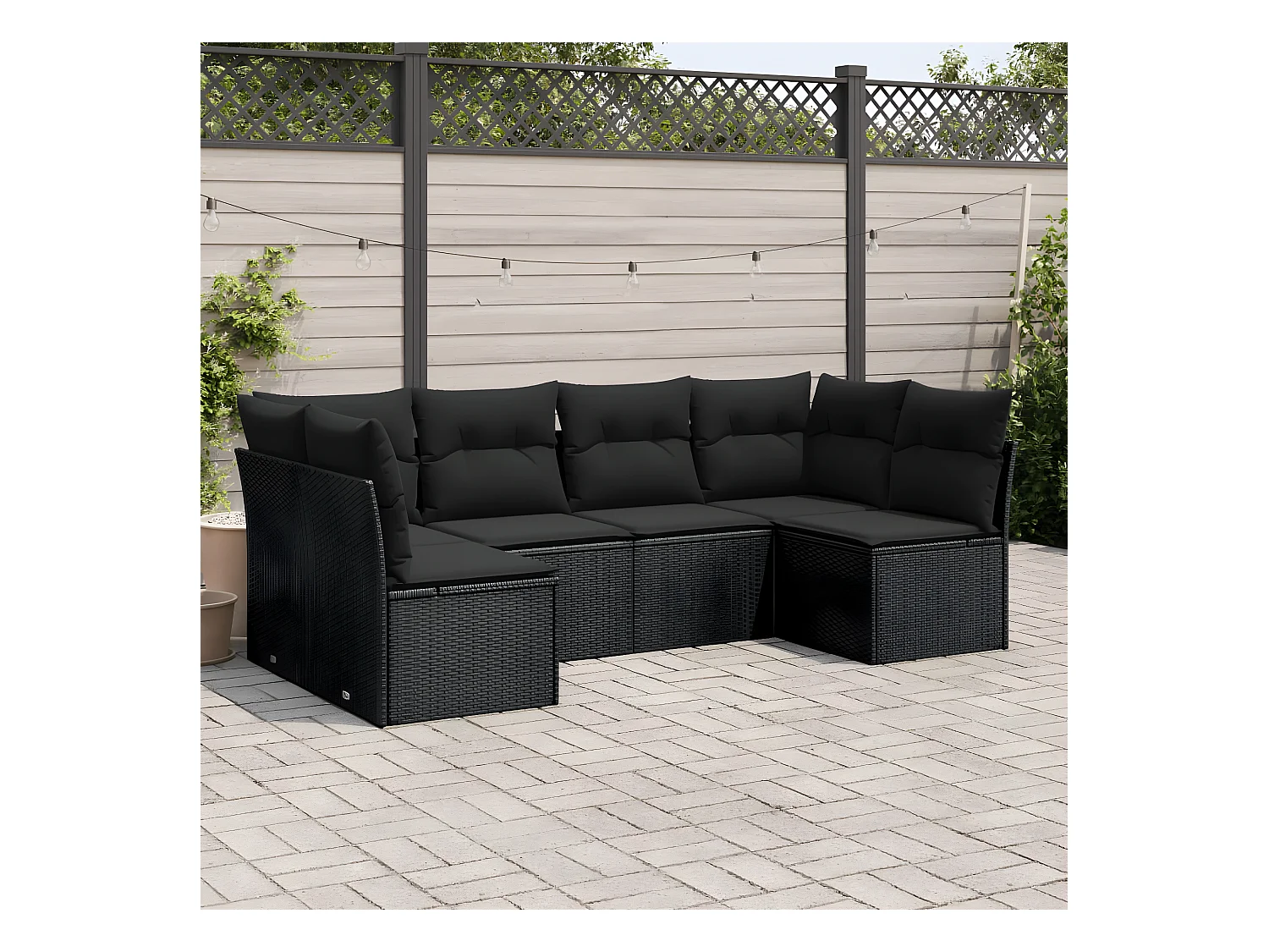 Salon de jardin 6 pcs avec coussins noir résine tressée