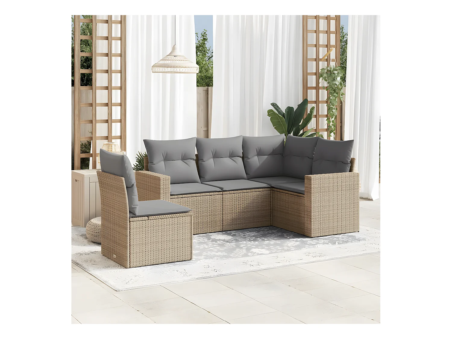 Salon de jardin avec coussins 5 pcs beige résine tressée