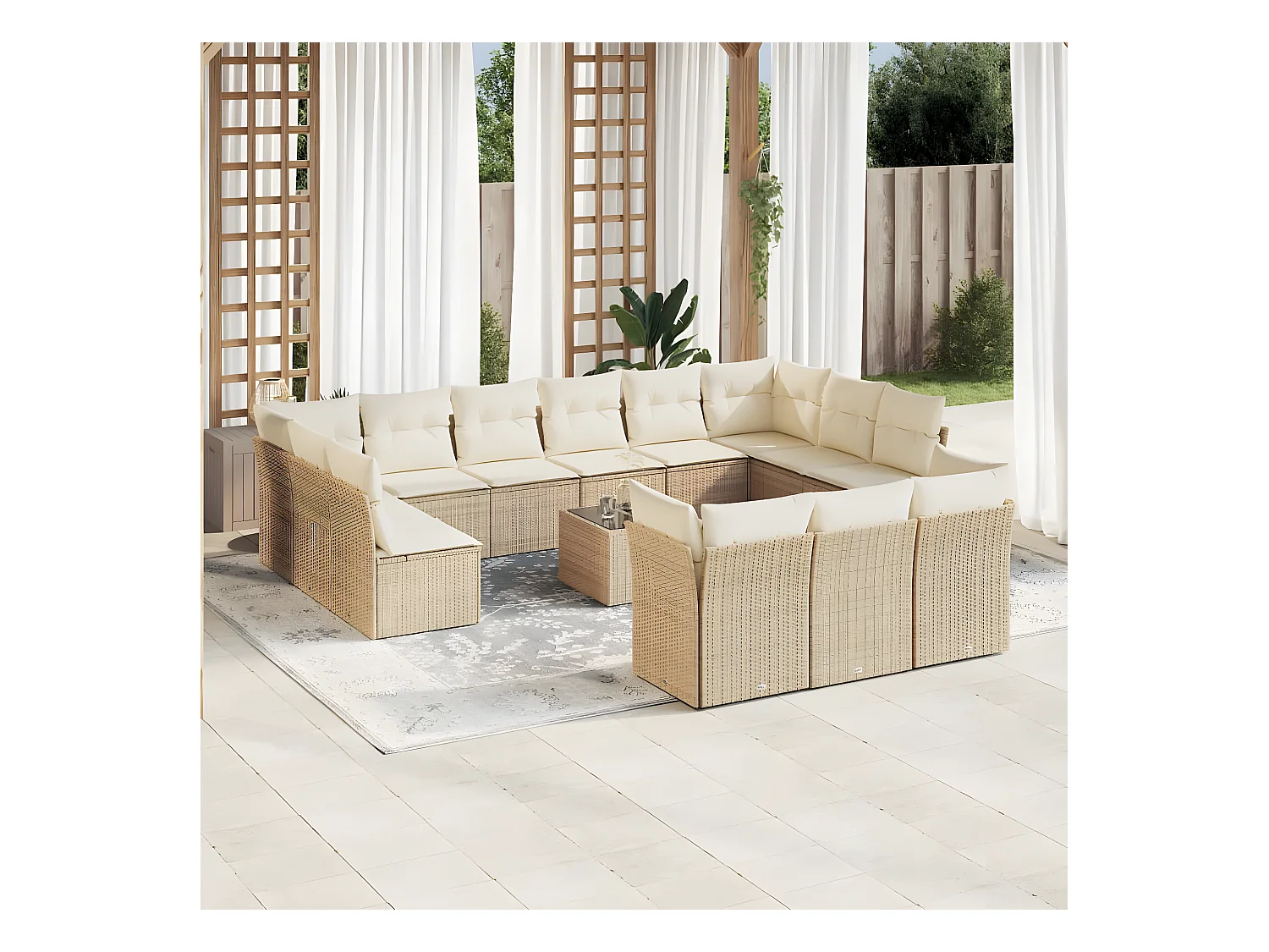 Salon de jardin avec coussins 14 pcs beige résine tressée