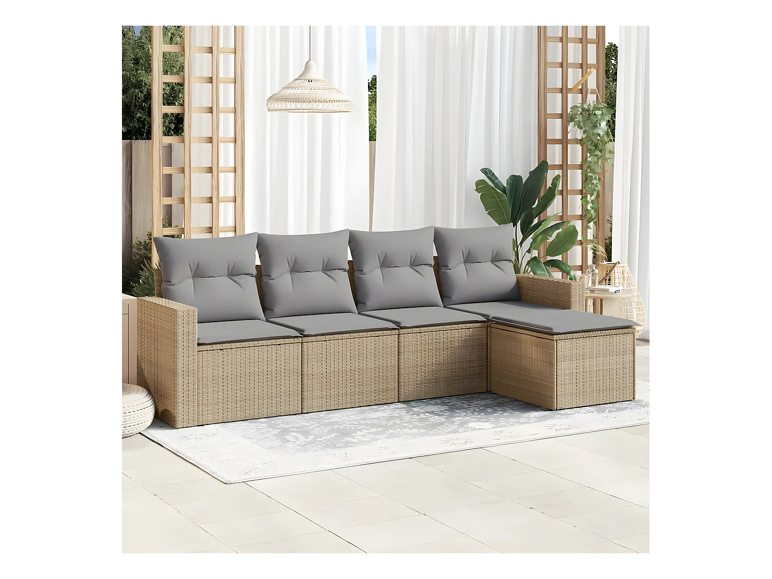 Salon de jardin avec coussins 5 pcs beige résine tressée