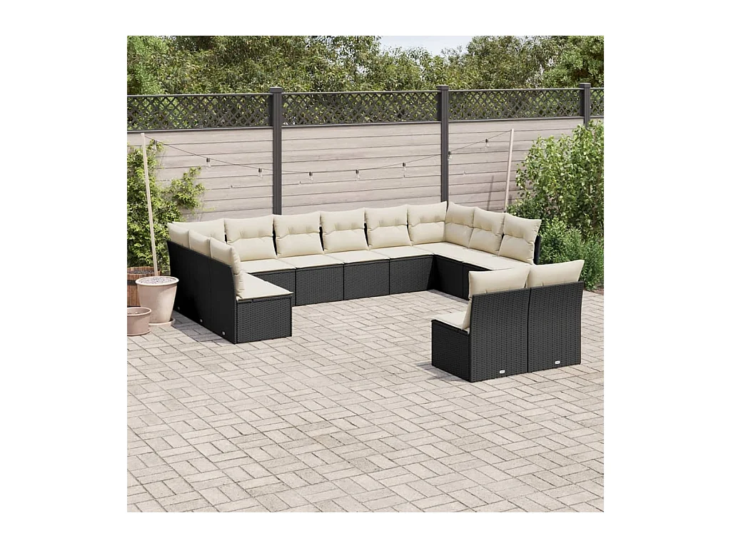Salon de jardin 12 pcs avec coussins noir résine tressée
