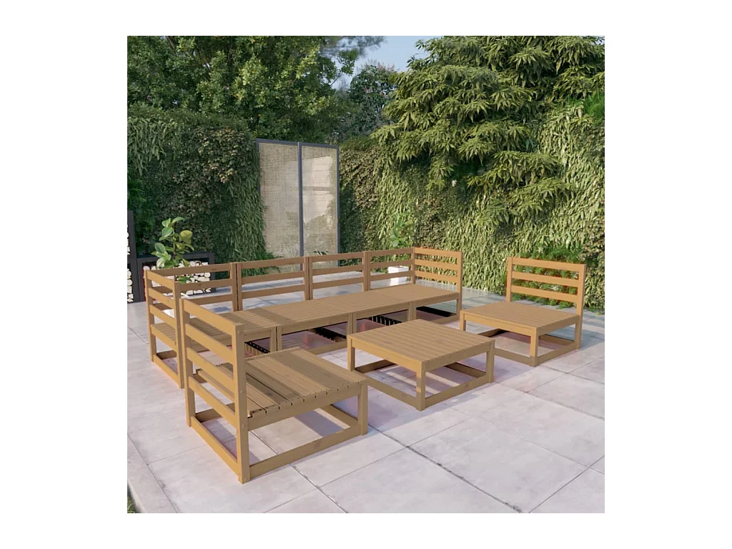 Set Salotto da Giardino 7pz Marrone Ambra Legno Massello Pino