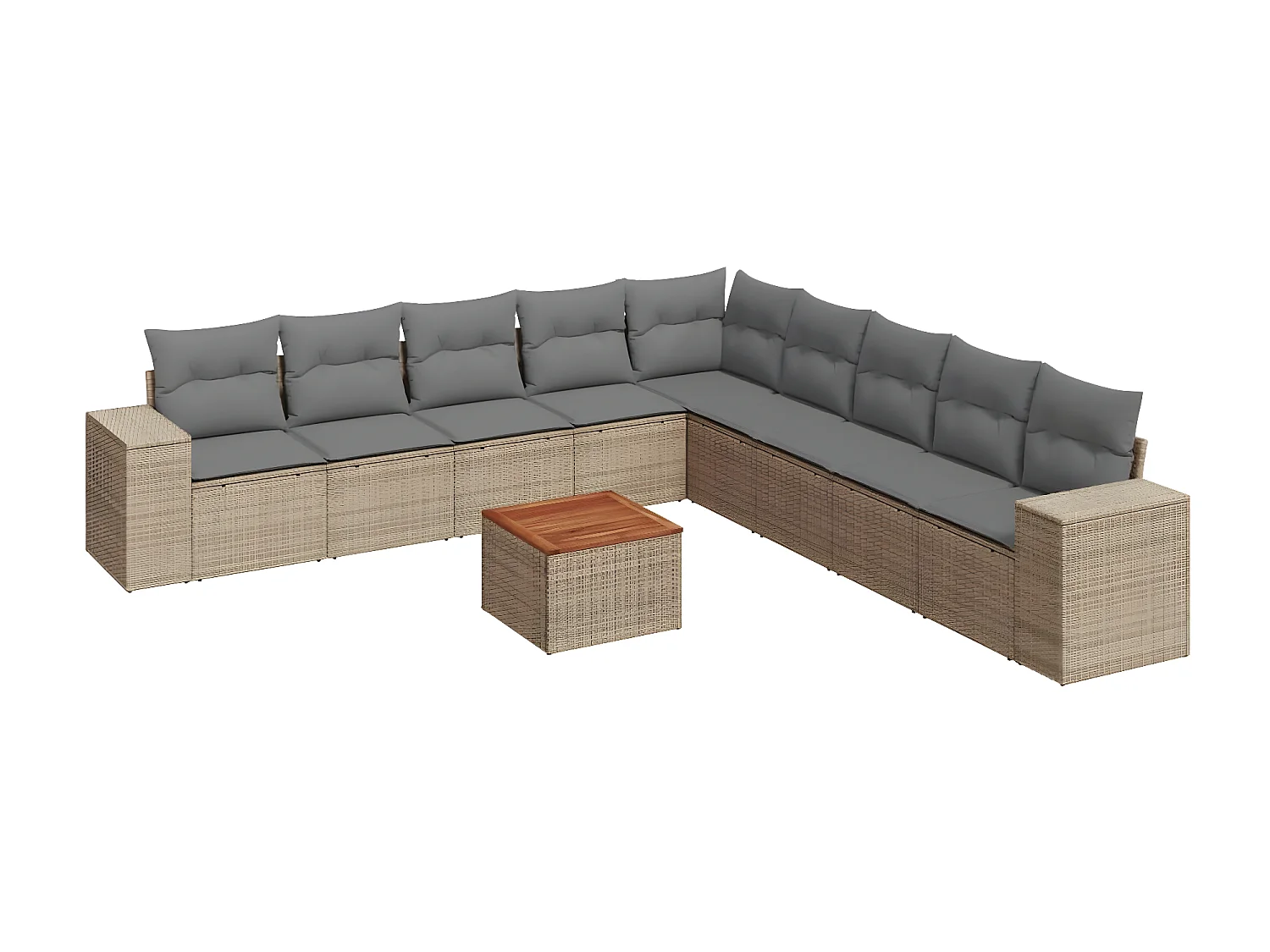 Salon de jardin avec coussins 10 pcs beige résine tressée