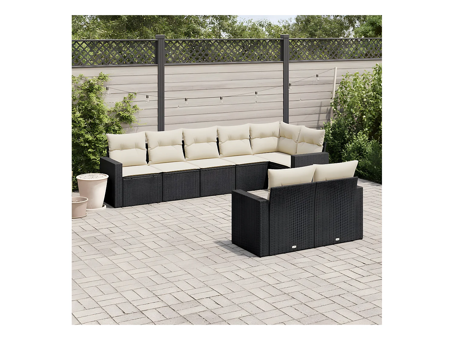 Salon de jardin 8 pcs avec coussins noir résine tressée