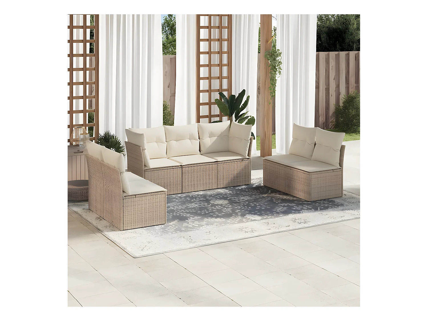 Salon de jardin avec coussins 7 pcs beige résine tressée