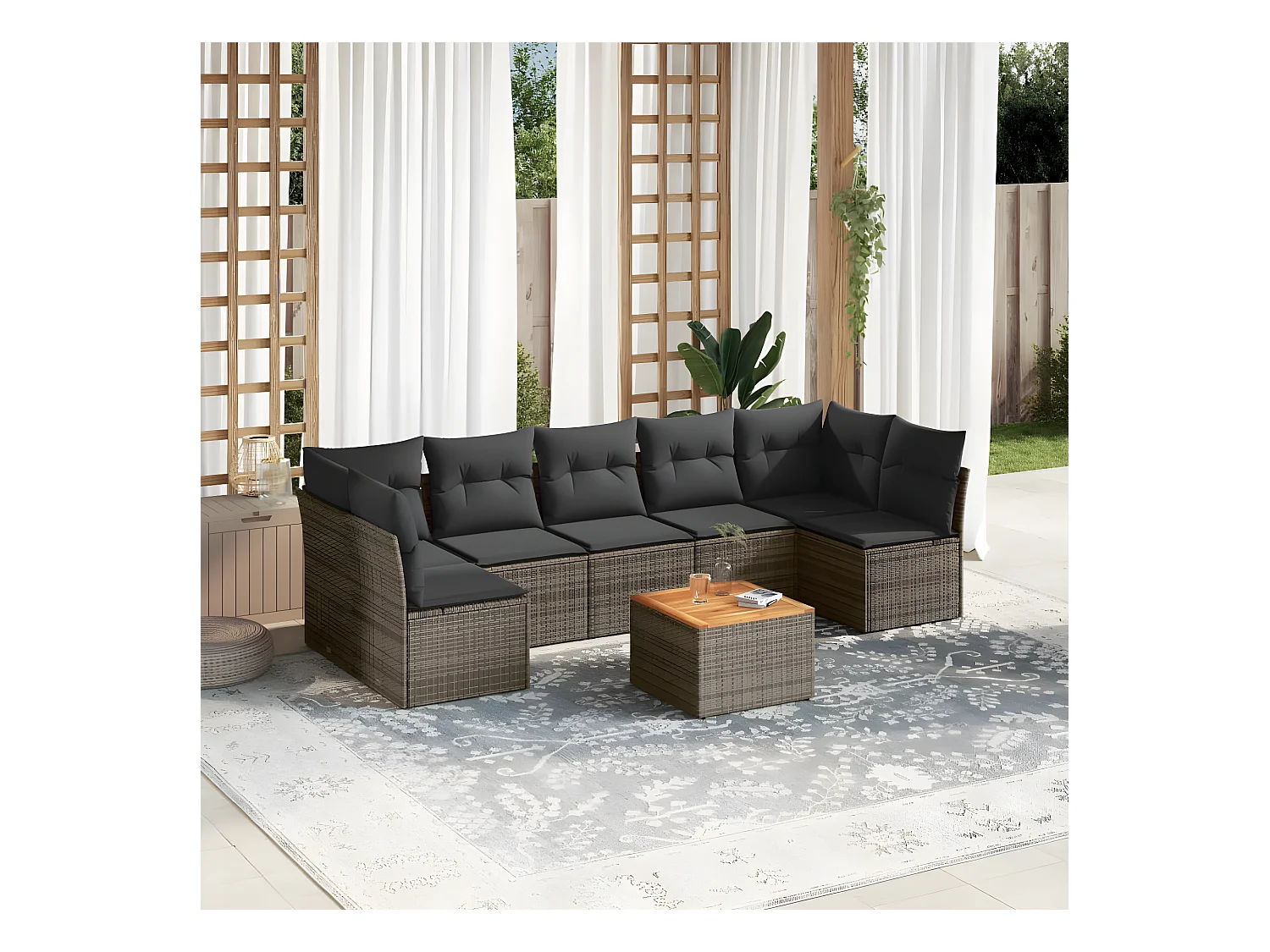 Salon de jardin 8 pcs avec coussins gris résine tressée