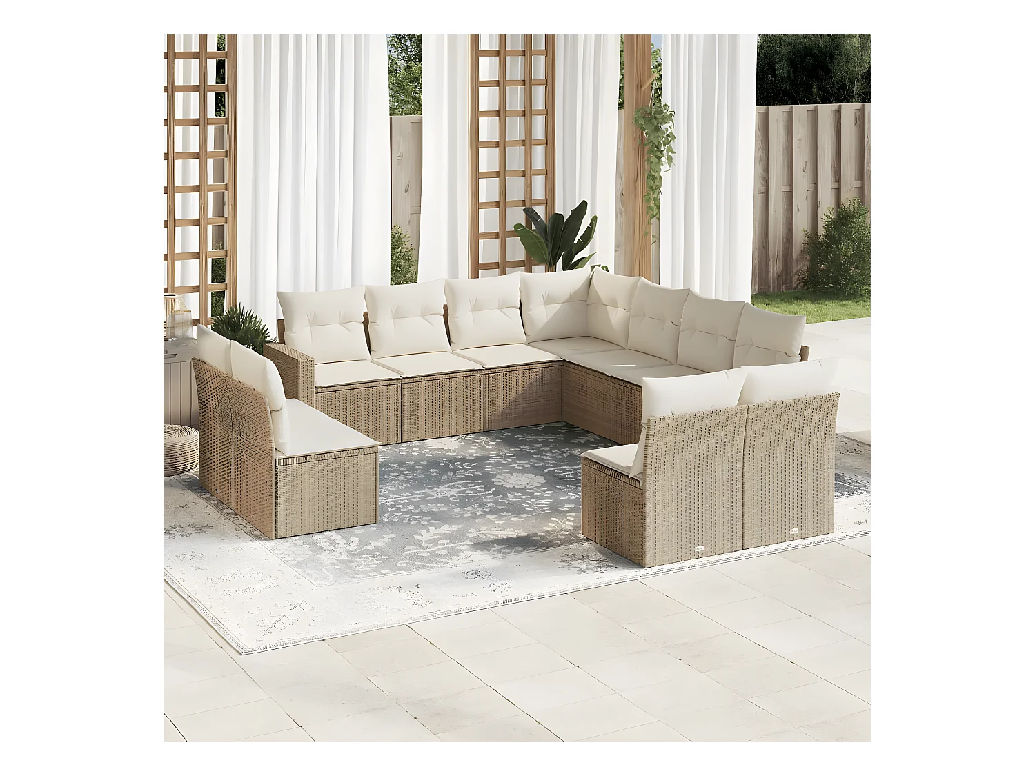 Set Divani da Giardino 11 pz con Cuscini Beige in Polyrattan