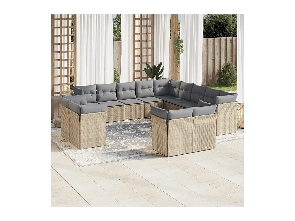 Salon de jardin avec coussins 13 pcs beige résine tressée