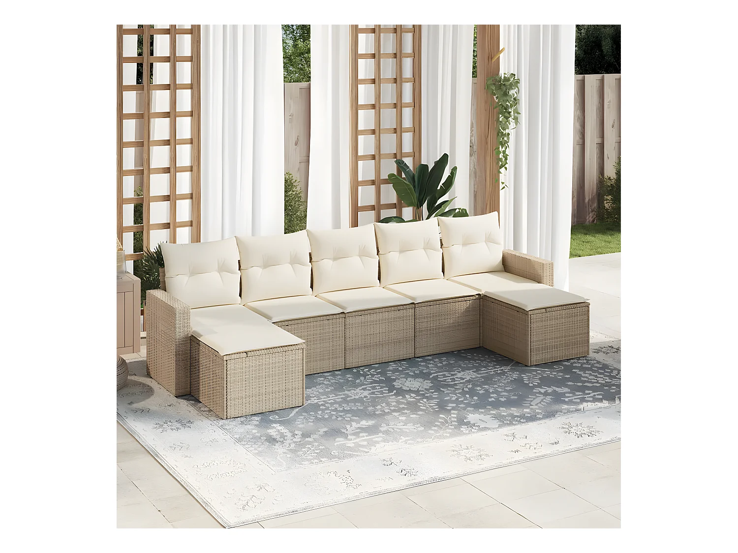 Salon de jardin avec coussins 7 pcs beige résine tressée