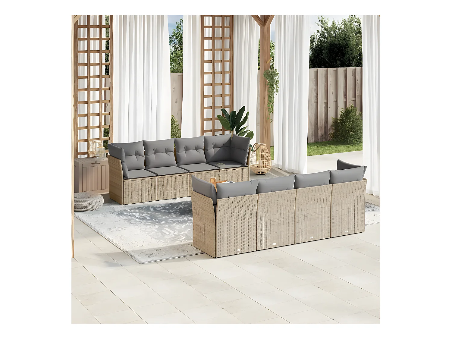 Salon de jardin avec coussins 9 pcs beige résine tressée